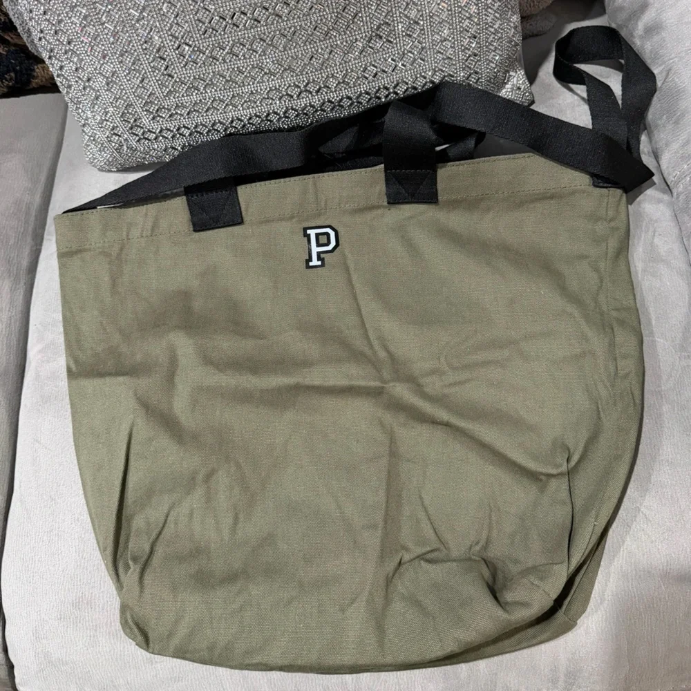 Victoria Secret Pink Olive Green Tote Bag with Black Straps - Picture 1 of 3